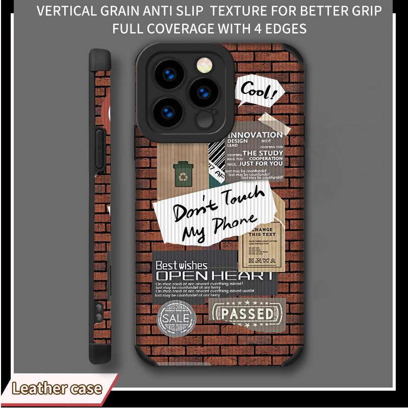 

Чехол из кожи с вертикальным зернистым рисунком [Don t Touch My Phone] с рисунком, мягкий силиконовый чехол с полной защитой объектива камеры для iPhone iPhone 16 чёрный