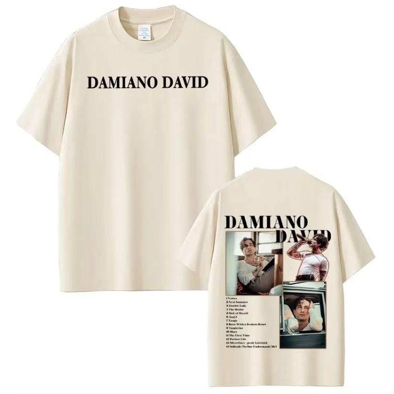 Damiano David Zabawne Małe Strachy Trasa Światowa Graficzny T-shirt Unisex Unisex Wysokiej jakości Odzież T-shirt Bawełna Codzienny Luźny T-shirty
