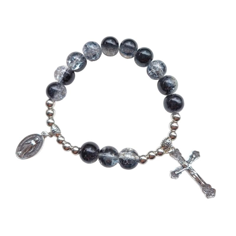 Crystal Religious Jewelry Glass Crystal Beaded Bracelets Religious Jewelry Rosarys Cross Bracelets Elastics Bracelets