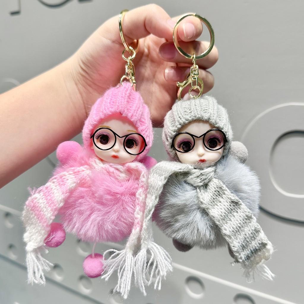 Big Plush Fun Eye Doll Keyring Colorful Scarves Unique Accessory For Bags And Keys