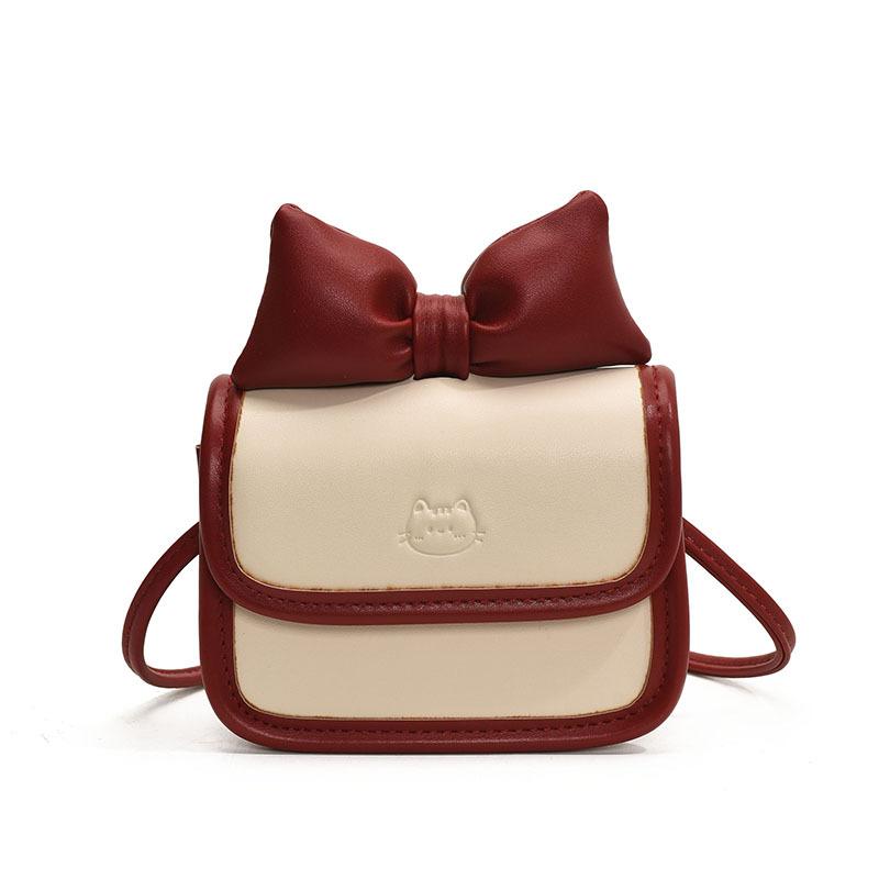 2025 Spring New Contrasting Color Bag Fashionable Sweet Style Girl Bow Shoulder Messenger Bag Mini Change Bag