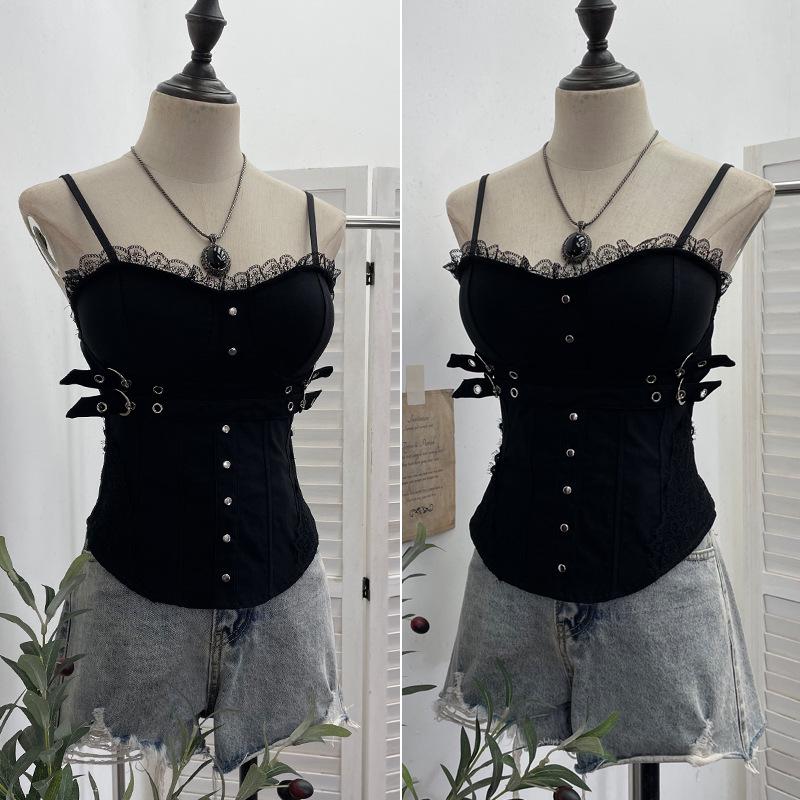 Y2K Spicy Girl Spitzenbesetztes Camisole mit Brustpolstern und Reißverschluss am Rücken