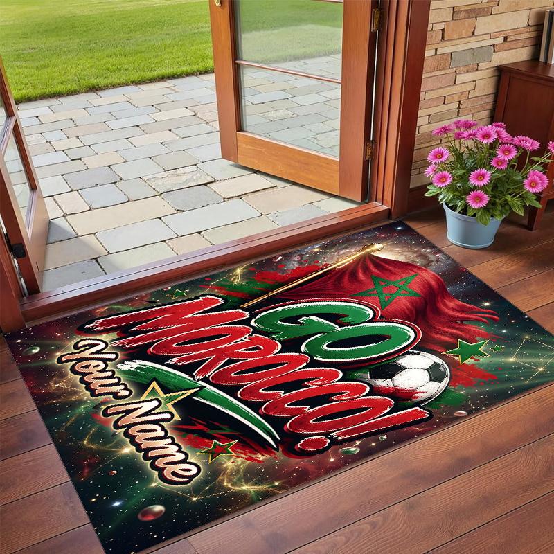 Crystal Velvet Rug Custom Name Text, Soft Non Slip Floor Mat Home DecorMorocco Football