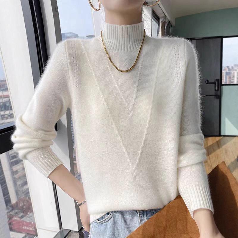 Sweater Women Loose Half Turtleneck Pullover for Women In Autumn and Winter with Thick Solid-color Knitted Top Worn Inside