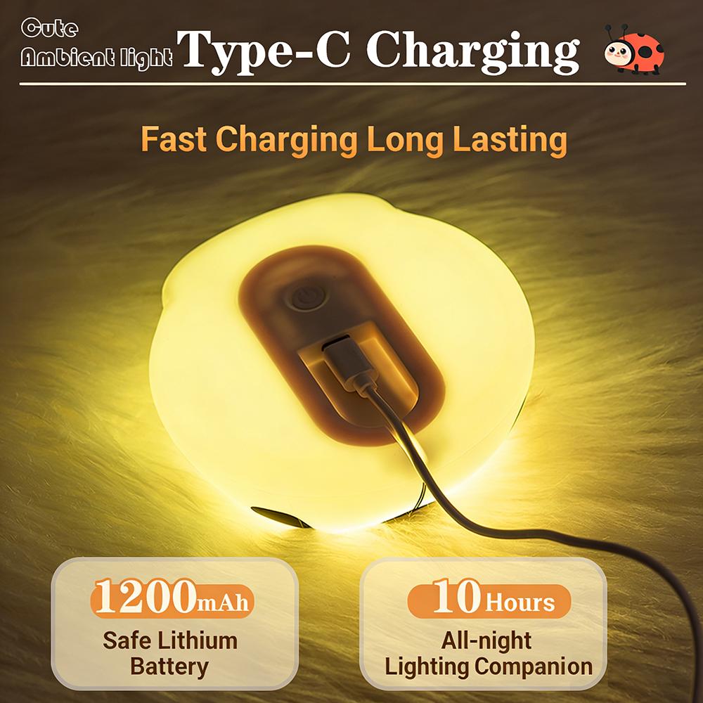 Night Light Silicone Nursery Sleeping Lamp Touch Control Nightlights USB Rechargeable Table Lamp for Baby Child Cute Ladybug