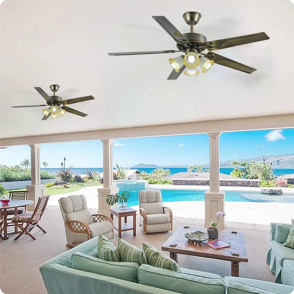 52 Inch Slim Ceiling Fan Light American Retro LED Ceiling Fan with Light for Bedroom Dining Room Living Room Large Household Fan