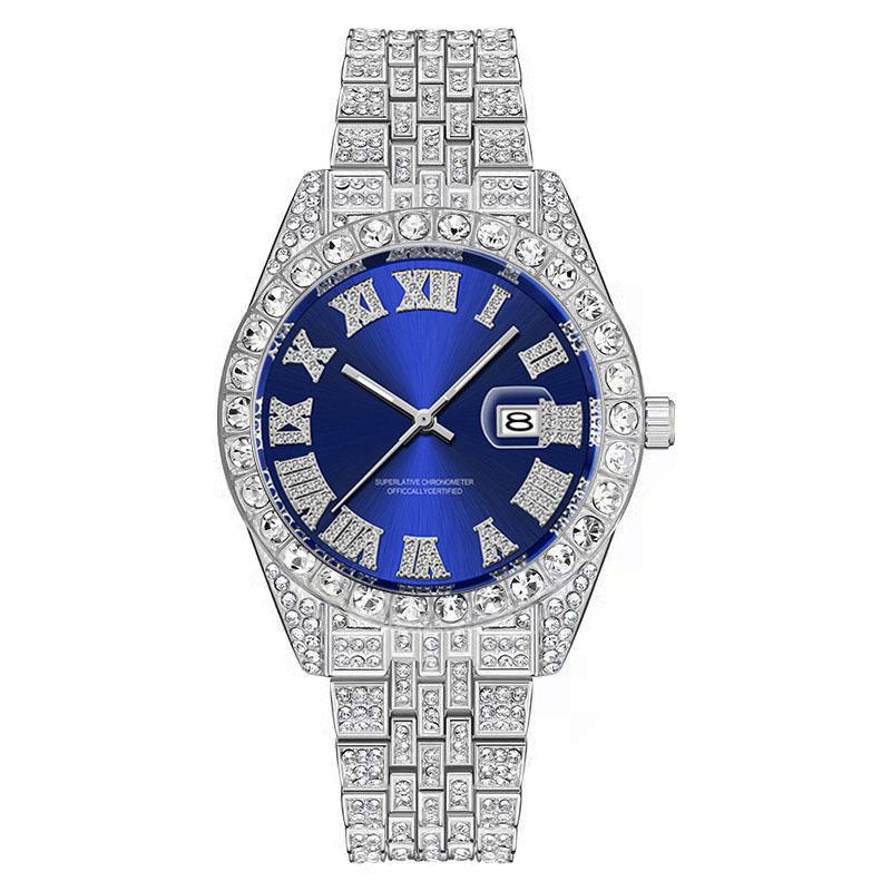 Huaqiangbei Men's Diamond-Studded Submariner Hip Hop Quartz Watch with Calendar