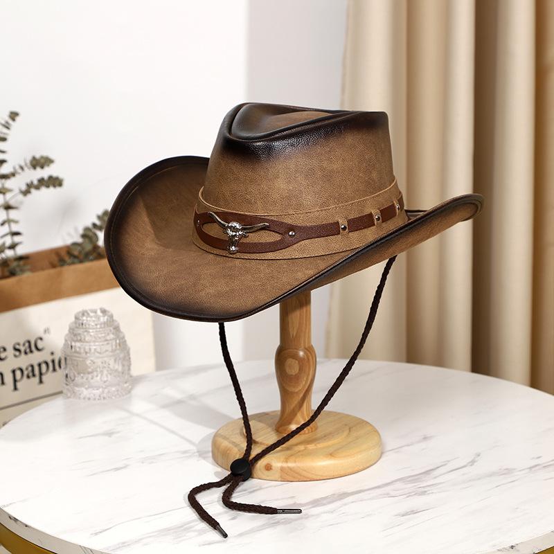 Leather American Western Cowboy Hat Sun Hat Outdoor Prairie Riding Hat Beach