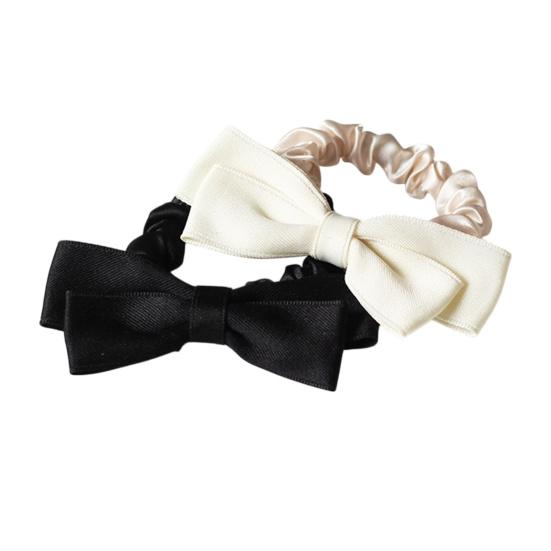 Hair Tie High Elastic Smooth Satin Hair Rope with Hand-Sewn Bow Decor French Retro Style Ponytail Holder Hair Accessories