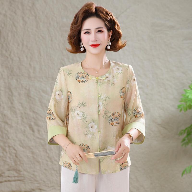 Mid-Aged Women's New Chinese Style Floral Cardigan Set