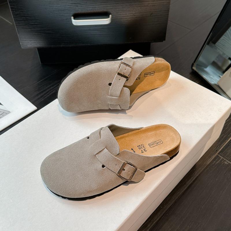 2025 BK Genuine Leather Birkenstock Slip-on Closed Toe Unisex Shoes with New Cork Thick Sole - Casual Outdoor Half Slippers