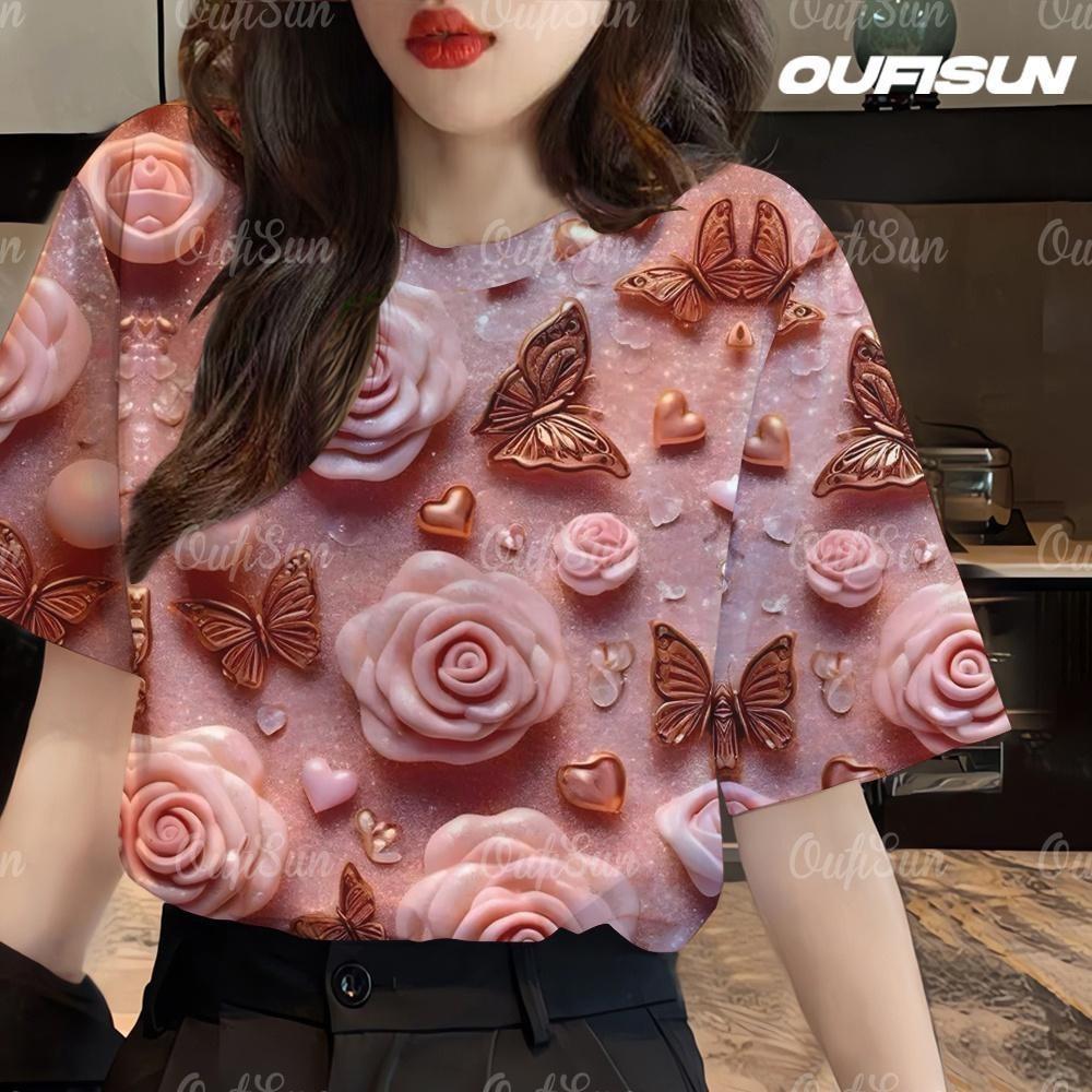 New project: Top 3D printed short sleeved shirt, retro round neck T-shirt