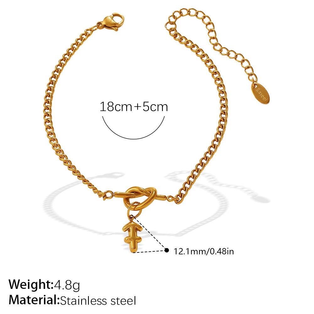Minimalist, Wind Twelve Constellation Pendant Knotted Bracelet Stainless Steel Gold Plated Jewelry
