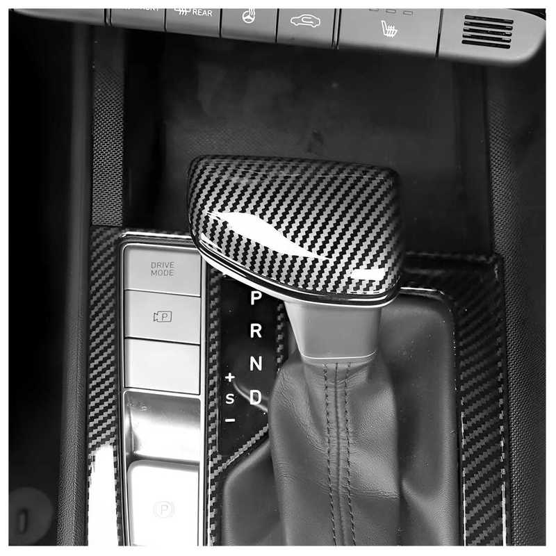 Car Gear Shift Knob Cover Trim Fit For Hyundai Elantra CN7 Tucson Santa Cruz -2024 Black Carbon Fiber Style ABS
