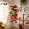 Durable Parrot Toy Chewing for Macaws African Greys, Colorful Wooden Block Puzzle with Medium Chew Cotton Tassels, Hanging Interactive Activity Cage,