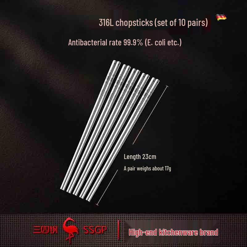 SSGP Antibacterial 316L Stainless Steel Chopsticks Set