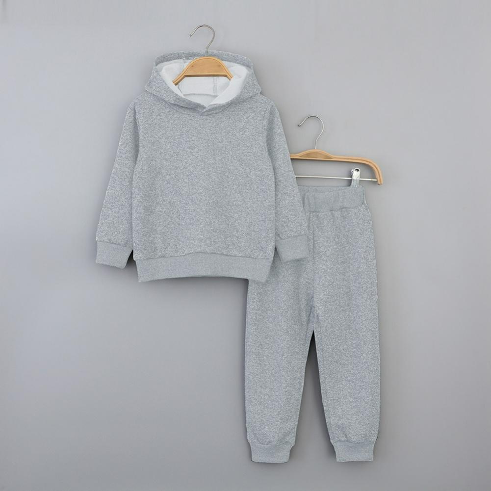 Autumn and Winter Children's Solid Color Long-sleeved Trousers Sweater Suit Casual Hooded Pullover