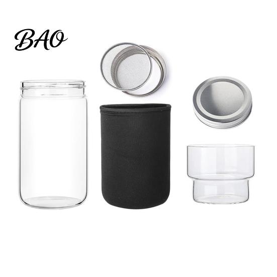 Gluten-free Sprout Container Sprouting Jar Kit, Wide Mouth Glass with Lid, Blackout Stainless Steel Mesh Lid Sleeve, Plant Growing Kit for Home