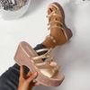 N Nü Korean Summer Muffin Platform Slipper Women's Wedge Peep Toe Bow High Heel Sandal