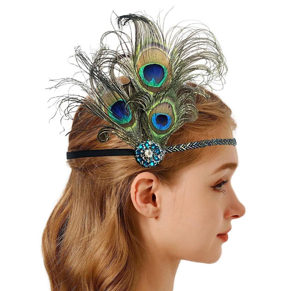 1920s Green Rhinestone Feather Hair Clip for Women s Cocktail Party Wedding
