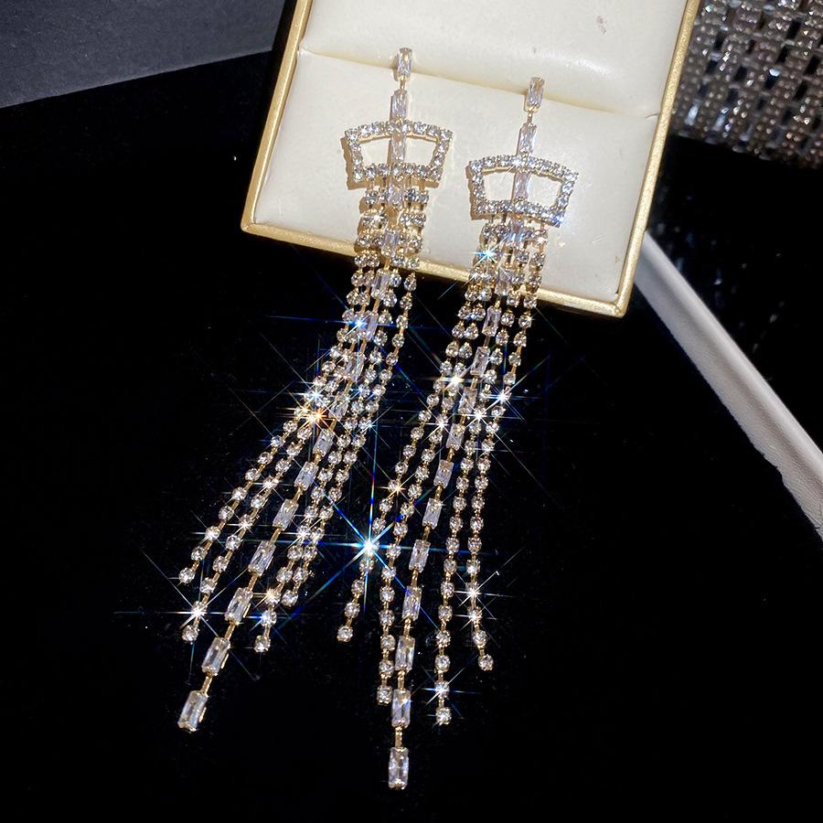 Серебряная Игла Ретро Стразы Геометрические Серьги с Кисточками: Роскошные Высококачественные Серьги-Гвоздики для Женщин