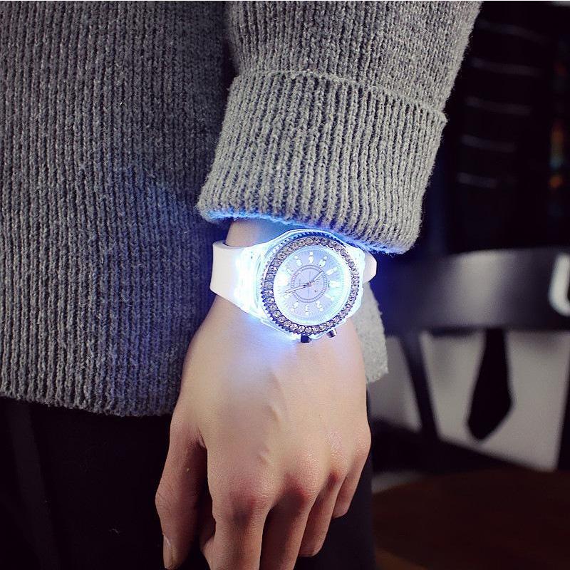 Fashion Rhinestone LED Luminous Watch for Women Outdoor Sports Digital Woman Wirstwatch Clock