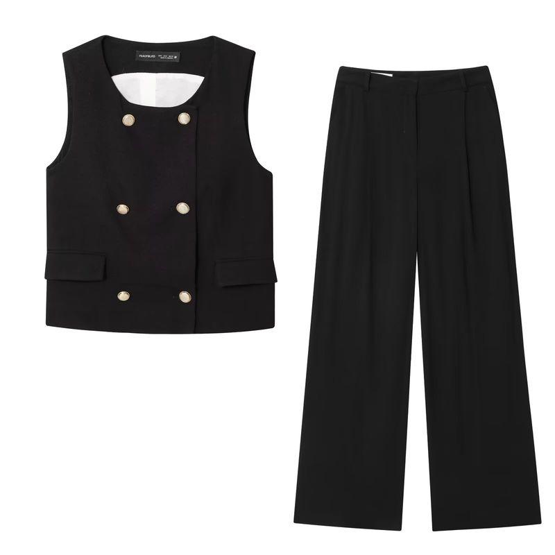 Araltay New Arrival Fashion Style Women's Clothing Double Breasted Gold Plated Button Vest Pants 8582851 8606851