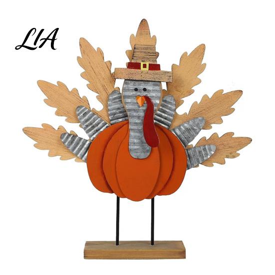 Thanksgiving Gift Souvenirs Turkey Decoration, Wooden Standing Ornament, Autumn Tabletop Rustic Pumpkin Crafts Centerpiece for Fall Harvest