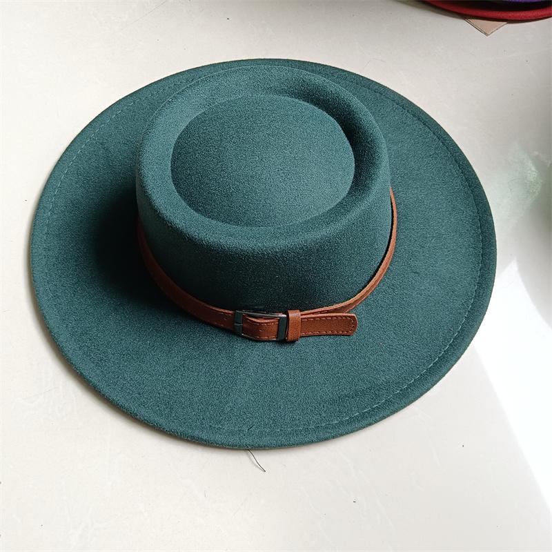 2026 Fedora Hat Winter Round Convex Flat Top Belt Accessories Rose Red Felt Jazz Hat for Men and Women Fedora Gorras
