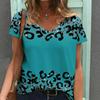 Women Print V Neck Short Sleeve Casual Loose Tunic Tops
