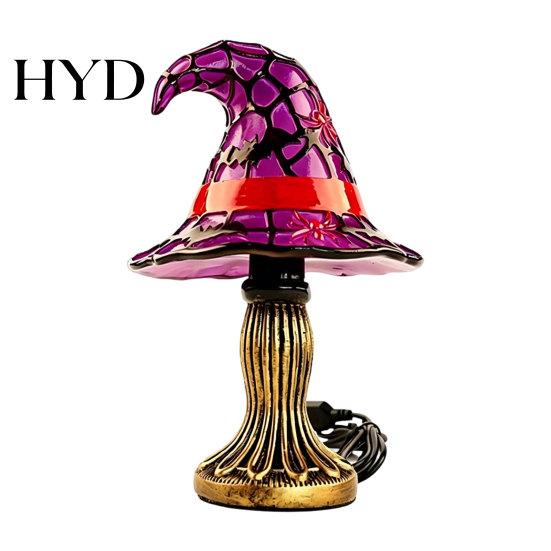 Energy Saving USB Lamp Halloween Witch Hat Table Lamp, Stained Glass Resin Vintage Gothic Wizard Decorative Night Light for Home, Bedroom