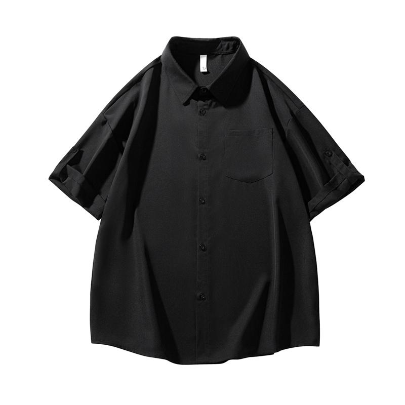 Retro Workwear Short Sleeved Shirt Men s Loose Collared Casual Shirt Summer Shirt 2XL чёрный