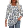 Women's Casual Loose Fit Top Round Neck Three Quarter Sleeve Blouse Button Detail Lightweight Fabric Relaxed Fit