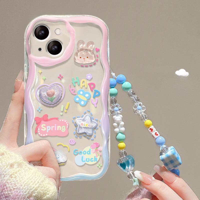 Rabbit Doll Bracelet Suitable for Apple 16pro Mobile Phone Case 15 Cute Transparent Anti-fall 14 Soft Silicone 7/8 Girls