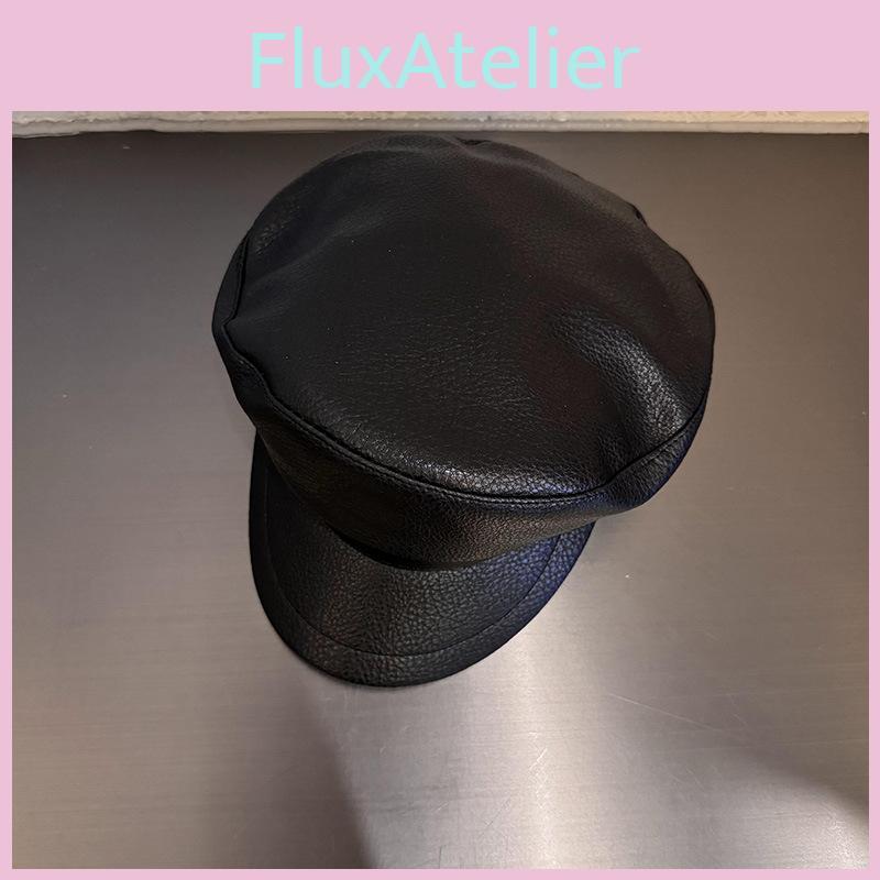 Vintage Pu Leather Beret Cap With Short Brim For Fashionable Women Autumn Winter