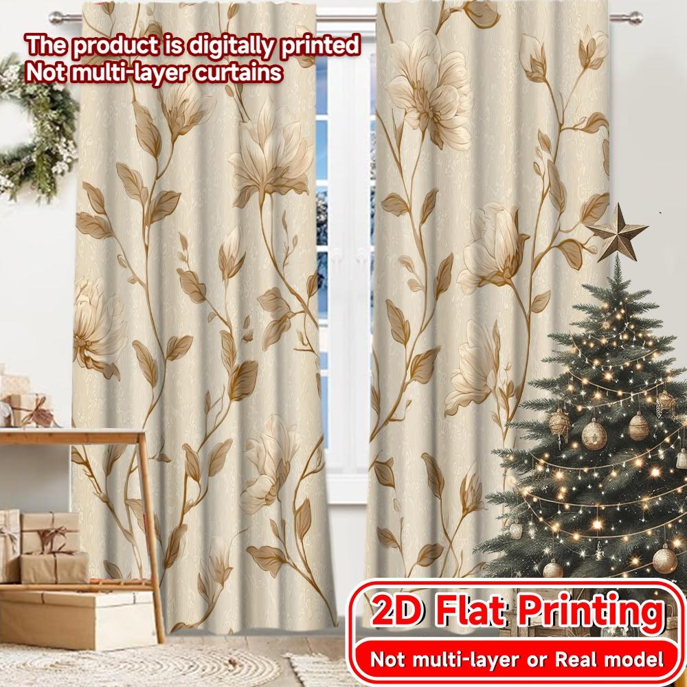 

Flat Printing Floral Elegance Chic Fashionable Curtains Polyester Easy Install Outdoor Decorations Curtain Set Of 2 Made Washable W100*H70(CM)-Rod Pocket&2PCS
