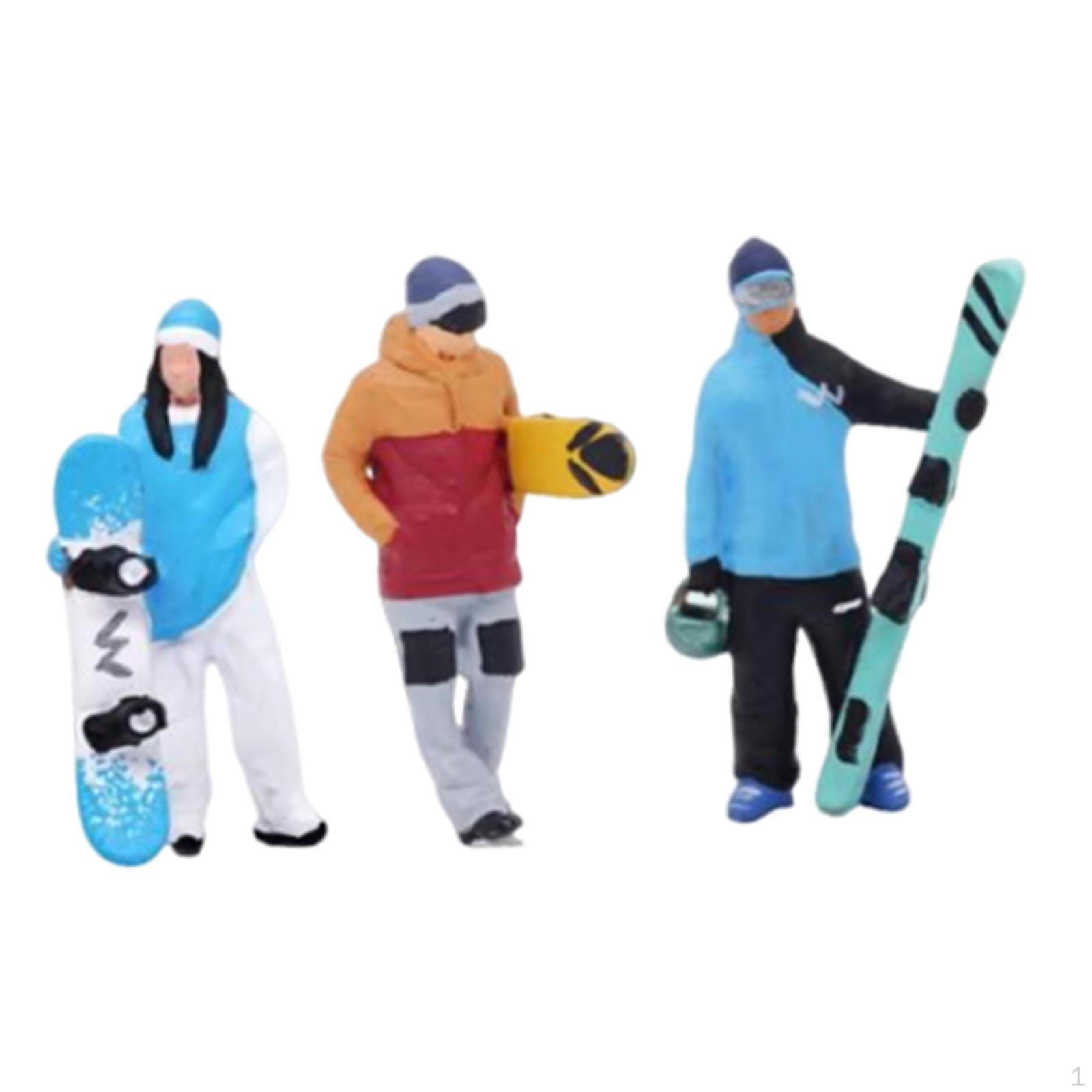 

3 Pieces 1/64 Scale Snowboarding Figure,Skiing Figurine Photo Prop Realistic Collectibles Tiny