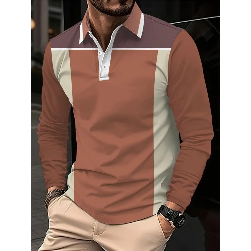 

Модная мужская толстовка с длинным рукавом, лацканами, на пуговицах, в полоску, поло M