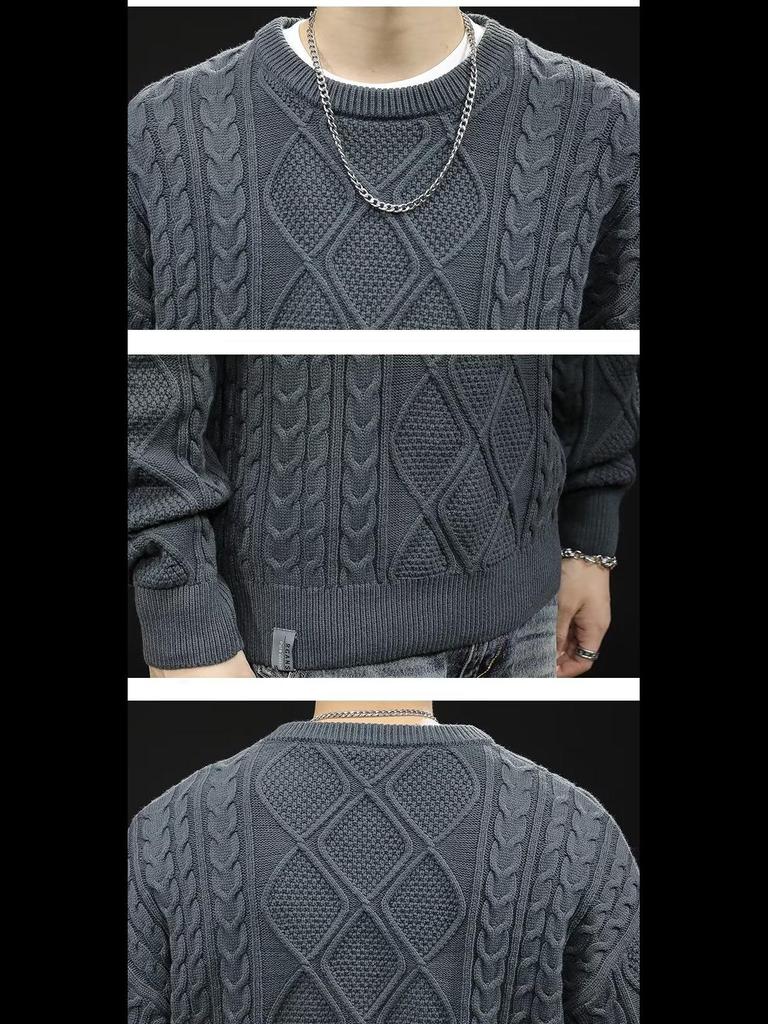 Men's Loose Knit Round-Neck Sweater - Trendy Korean Style for Autumn/Winter