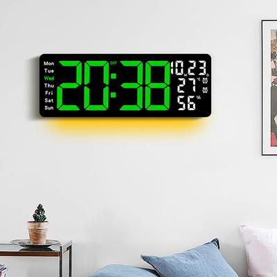 17,3-calowy Zegar Ścienny do Salonu, Wielofunkcyjny Elektroniczny Zegar LED, Duży Budzik, Zegar Temperatury i Wilgotności, Oświetlenie Otoczenia
