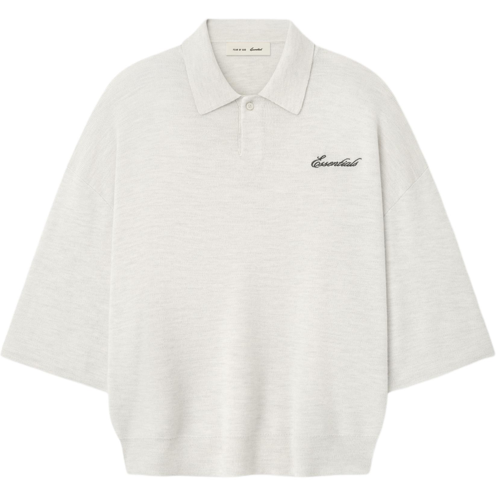 

Fear of God Essentials Signature Quarter Sleeve 90s Knit Polo Oatmeal Heather Unisex Tops Cream 192SP266963F S