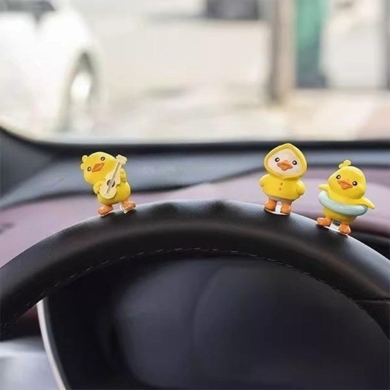 3pcs Anime Figure Little Yellow Duck Model Decor Cute Car Mounted Ornaments Auto Interior Dashboard Accessories for Girls Gifts