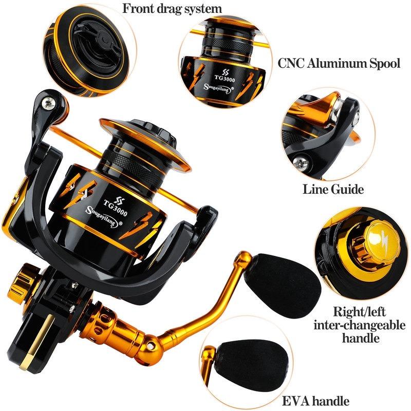 SOUGAYILANG 13 + 1BB Glatte Hochgeschwindigkeitsrolle 5,0: 1 Angelrolle Spinnrolle 8 kg Max. Drag Power Bass-Karpfen-Angelgerät