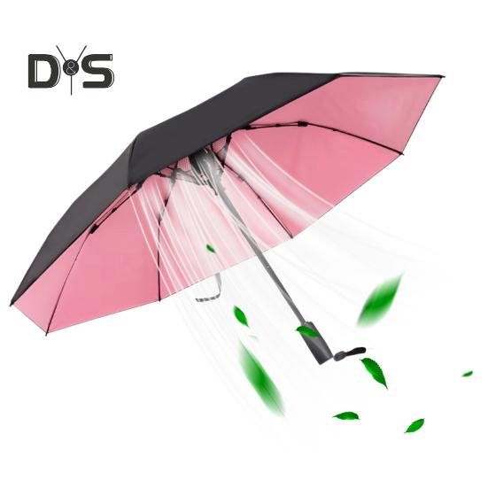 Folding Umbrella with Fan USB Rechargeable UV Sun Protection Tri-fold Umbrella Portable Waterproof Windproof Summer Outdoor Sun Rain Umbrella