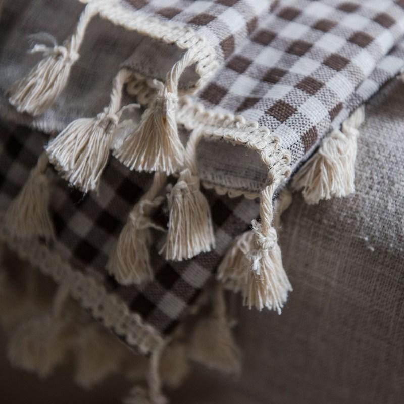 Cotton Linen Curtain Japanese Style Coffee Lattice Printing Curtain Semi-shading Blackout Window Bedroom Living Room Drape