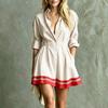 Women's Stylish Striped Long Sleeve Button Down Casual Dress with Lapel Collar and Fitted Waist
