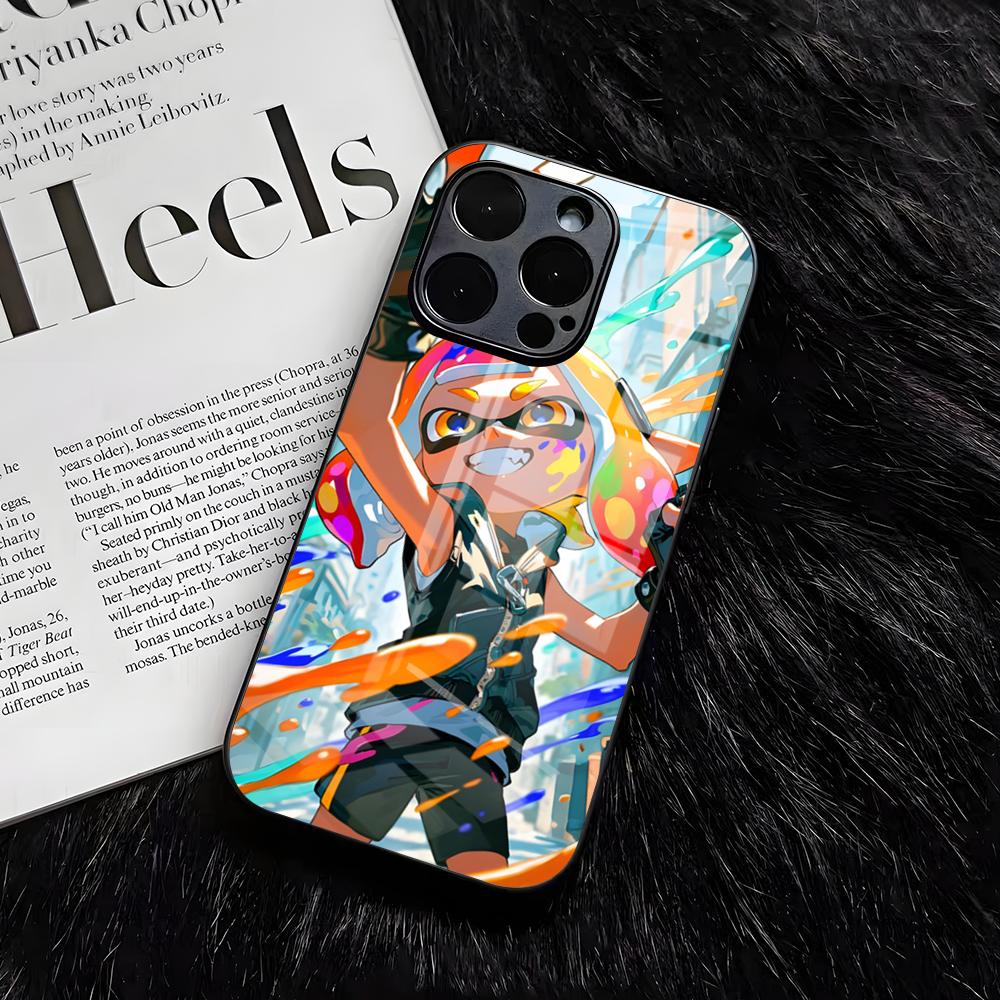 S-Splatoon Spiel Handyhülle Für IPhone 17 Air 16 E Pro Max 15 14 13 Mini 12 Pro 11 Max Plus Schwarze Glasabdeckung
