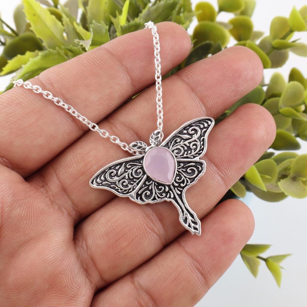 Rose Chalcedony  Gemstone 925 Sterling Silver Jewelry Partywear Pendant 1.2" CP-31-19