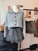 Women's Plus Size Grey Polka Dot Knit Wool A-Line Pleated Short Skirt with High Waist