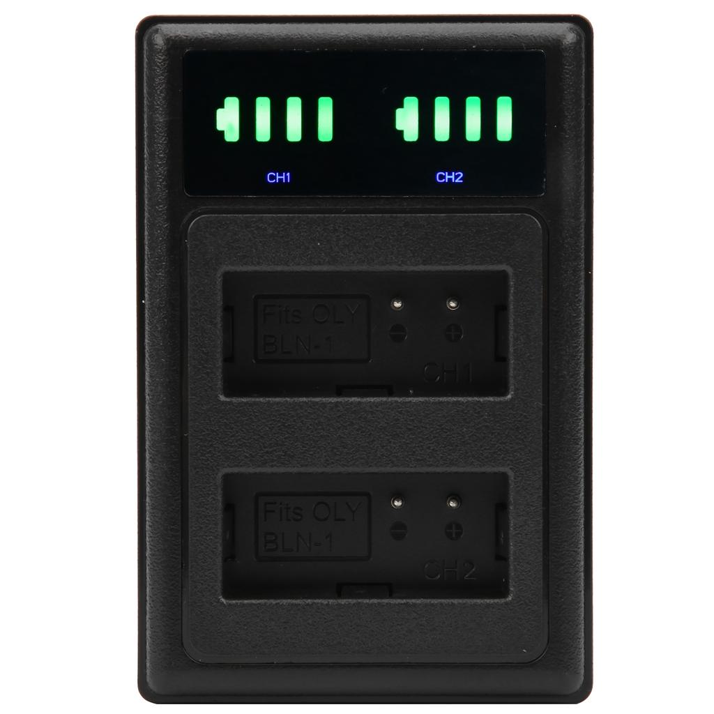 Micro TypeC Dual Port Camera Double Display Dual Dock Charger for BLN1 Battery Black